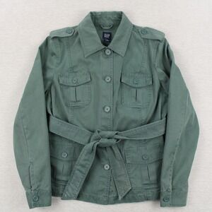 Gap Field Jacket Womens Size Large Green Canvas Button Up Utility Pockets